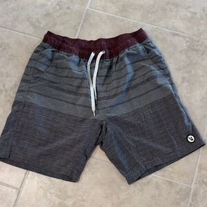 Vuori Lined Gray and Burgundy Striped Shorts L